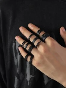 10 cái/bộ Đen Hình dạng hình học Nam Bộ nhẫn Punk Hip Pop Phong cách , Đối với Đồ trang sức Qủa tặng Và Buổi tiệc - màu đen - Xem 1
