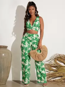 SHEIN SXY 熱帶圖案短款背心和闊腿褲 - 彩色 - 查看 1