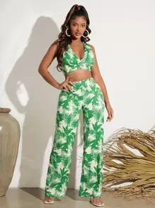 SHEIN SXY 熱帶圖案短款背心和闊腿褲 - 彩色 - 查看 4