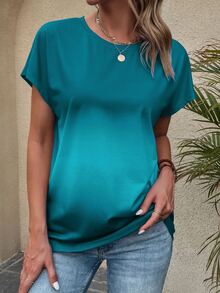 SHEIN Unity Ombre Batwing Sleeve Tee - Teal Blue - View 4