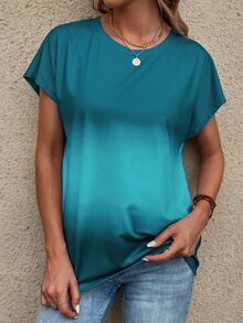 SHEIN Unity Ombre Batwing Sleeve Tee - Teal Blue - View 6