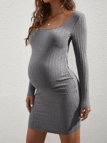 SHEIN Maternity Scoop Neck Bodycon Dress - Dark Grey - View 5