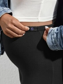 SHEIN Maternity Ruched Button Side Adjustable Elastic Waist Leggings - Black - View 6