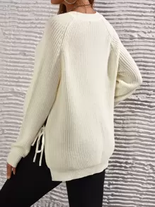 SHEIN Maternity Raglan Sleeve Split Knot Side Sweater, For Winter