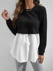 SHEIN Maternity Two Tone Drop Shoulder Sweatshirt - Black and White - View 1