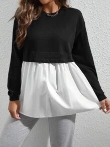 SHEIN Maternity Two Tone Drop Shoulder Sweatshirt - Black and White - View 2