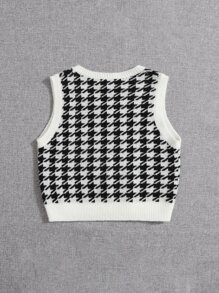 SHEIN Niñas Chaleco de punto con patrón de pata de gallo sin camiseta - Blanco y Negro - Ver 2