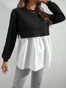 SHEIN Maternity Two Tone Drop Shoulder Sweatshirt - Black and White - View 5