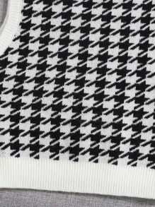 SHEIN Niñas Chaleco de punto con patrón de pata de gallo sin camiseta - Blanco y Negro - Ver 3