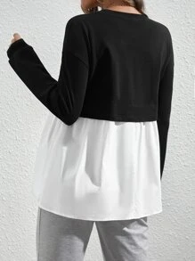 SHEIN Maternity Two Tone Drop Shoulder Sweatshirt - Black and White - View 3