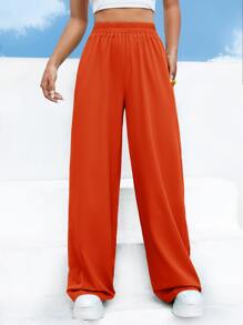 Muchica High Waist Solid Wide Leg Pants - Burnt Orange - View 4