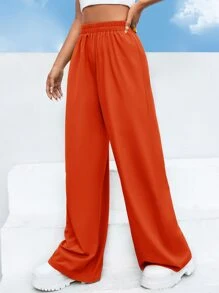 Muchica High Waist Solid Wide Leg Pants - Burnt Orange - View 5
