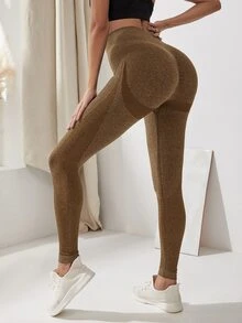 寬腰帶運動打底褲 - 咖啡棕 - 查看 5