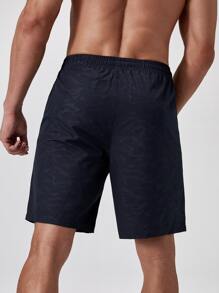 Manfinity Fitness Men Drawstring Waist Zipper Pocket Sports Shorts - Navy Blue - View 2