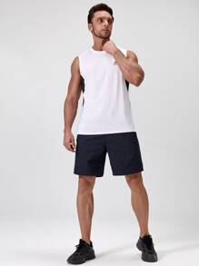 Manfinity Fitness Men Drawstring Waist Zipper Pocket Sports Shorts - Navy Blue - View 5