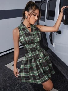 Plaid Button Front Dress - Multicolor - View 1
