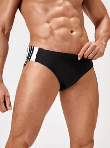 Manfinity Men Contrast Panel Swim Brief Solid Racer Brief - Black - View 4