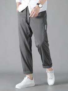 Manfinity 男士字母補丁細節腰部抽繩長褲 - 灰色 - 查看 4