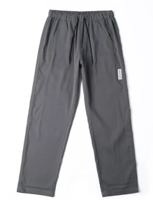 Manfinity 男士字母補丁細節腰部抽繩長褲 - 灰色 - 查看 5