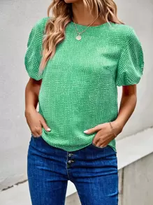 SHEIN LUNE 滿版印花燈籠袖襯衫 - 綠色 - 查看 6