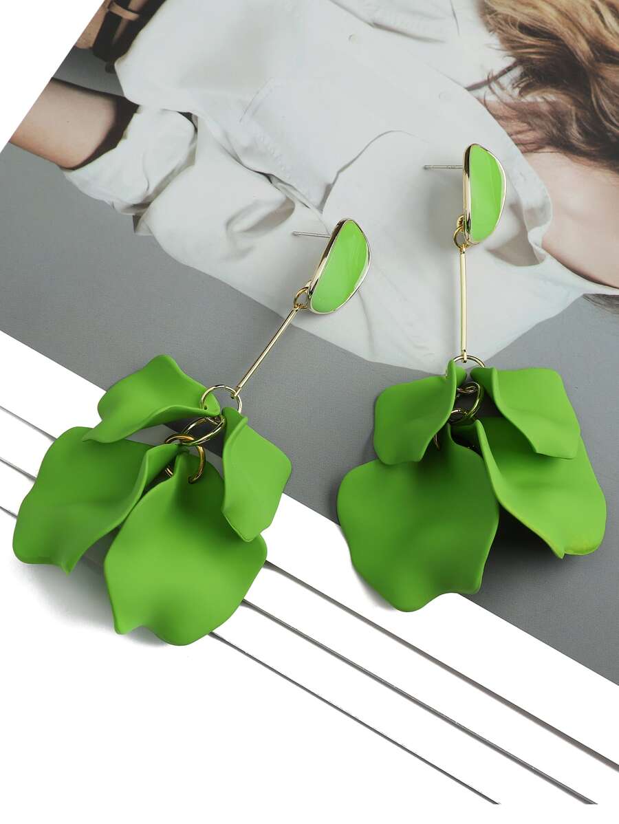 1pair Acrylic Big Petal Pendant Drop Earrings - Green - View 1