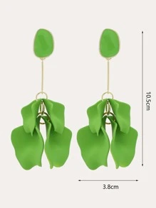 1pair Acrylic Big Petal Pendant Drop Earrings - Green - View 3