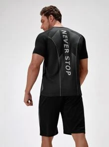 Manfinity Sport Corelite Men Shorts Set Men Polka Dot & Letter Graphic Raglan Sleeve Sports Set - Black - View 2