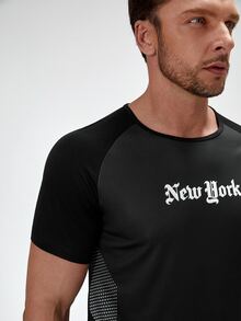 Manfinity Sport Corelite Men Shorts Set Men Polka Dot & Letter Graphic Raglan Sleeve Sports Set - Black - View 5