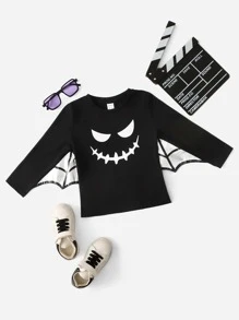 SHEIN 小男童萬聖印花蝙蝠袖T恤