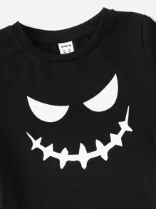 SHEIN 小男童萬聖印花蝙蝠袖T恤