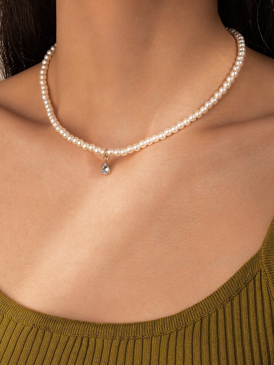 imoli Pha lê Giọt nước Đồ treo Ngọc trai giả Đính cườm Dây chuyền