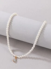imoli Pha lê Giọt nước Đồ treo Ngọc trai giả Đính cườm Dây chuyền - trắng - Xem 3