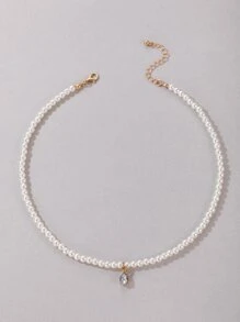 imoli Pha lê Giọt nước Đồ treo Ngọc trai giả Đính cườm Dây chuyền - trắng - Xem 5