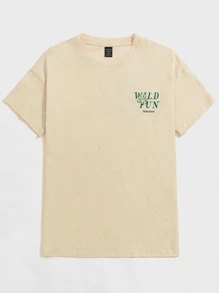 SHEIN EZwear Plus Slogan Graphic Drop Shoulder Tee - Apricot - View 2