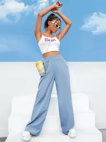 SHEIN EZwear 高腰素色闊腿褲