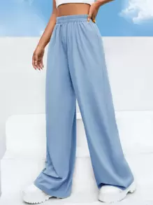 SHEIN EZwear 高腰素色闊腿褲