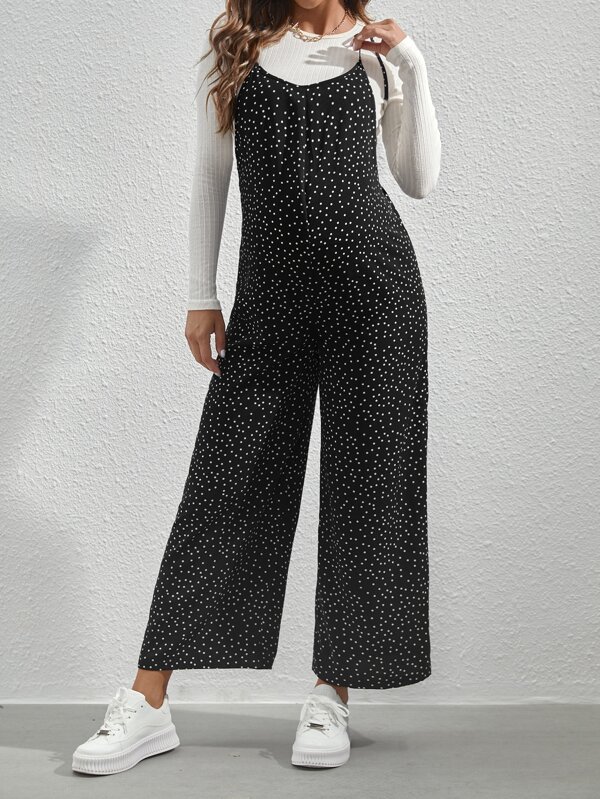 SHEIN Maternity Polka Dot Tie Shoulder Overall Jumpsuit Without Tee