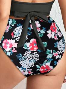 SHEIN Swim Curve Plus Floral Print High Waisted Bikini Bottom - Black - View 2