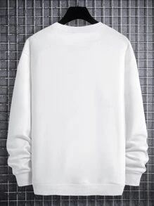 Manfinity 男士字母圖案落肩袖運動衫 - 白色 - 查看 2