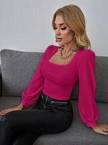 SHEIN Privé Top de manga farol unicolor - Rojo violeta - Ver 2