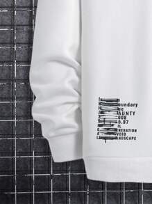 Manfinity 男士字母圖案落肩袖運動衫 - 白色 - 查看 3