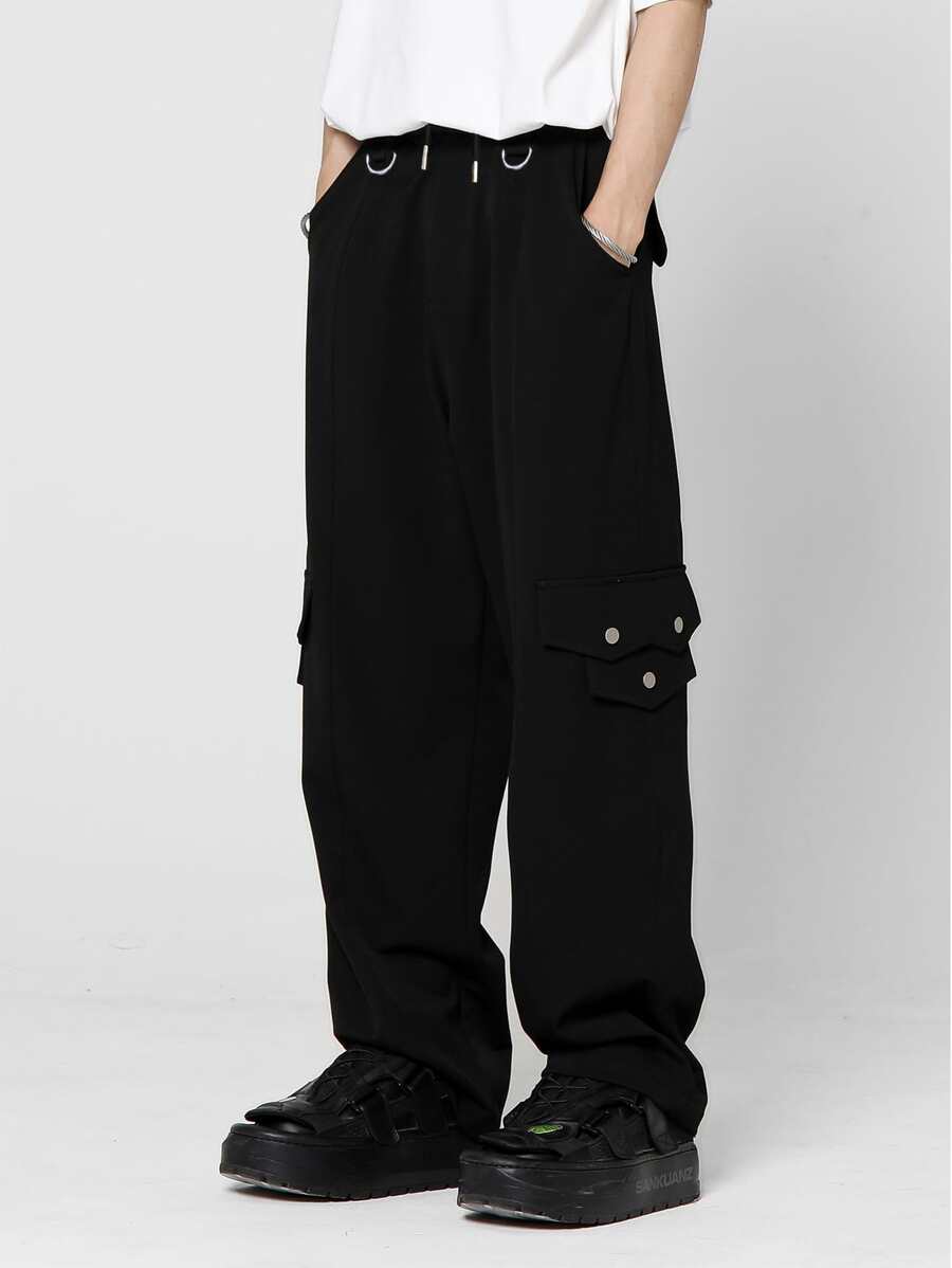 Manfinity Men Flap Pocket Side Cargo Trousers - Black - View 1