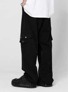 Manfinity Men Flap Pocket Side Cargo Trousers - Black - View 2