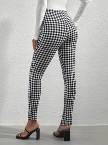 SHEIN Maternity Gingham Split Hem Trousers - Black and White - View 2