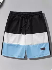 Manfinity Homme 男士撞色字母補丁細節腰部抽繩短褲 - 彩色 - 查看 1
