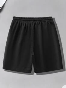 Manfinity Homme 男士撞色字母補丁細節腰部抽繩短褲 - 彩色 - 查看 2