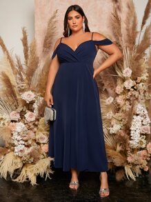 SHEIN Belle Plus Đầm phù dâu hở vai, trang trọng, thanh lịch, trang phục dự tiệc tối, tốt nghiệp, tiệc tối - Màu xanh hải quân - Xem 3