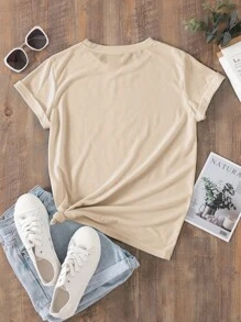 INAWLY Heart And Slogan Graphic Tee One Day At A Time - Apricot - View 2