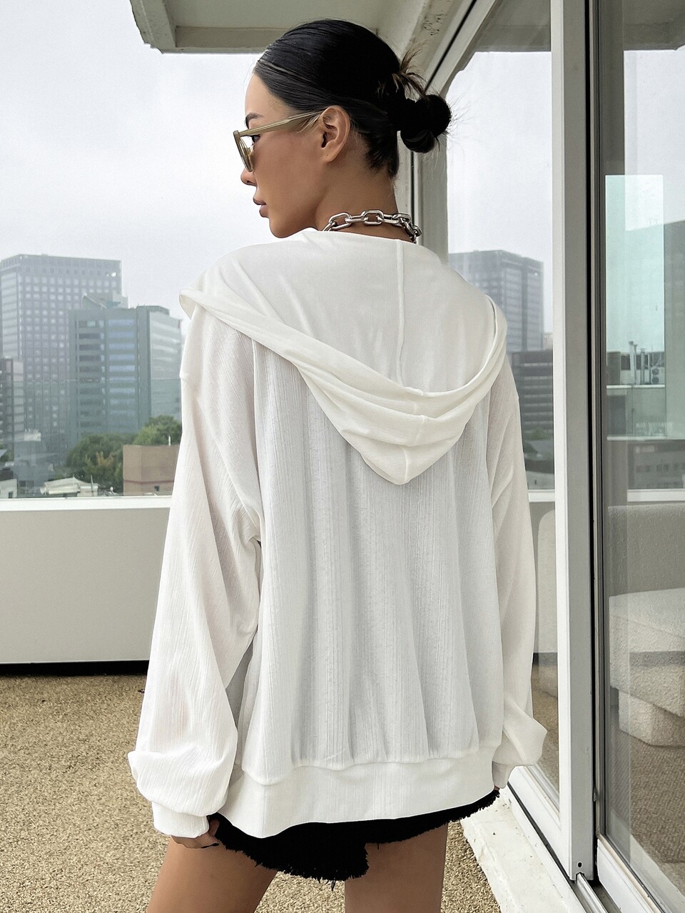 Drop Shoulder Zip Up Hoodie