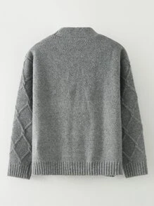 Boys Argyle Knit Button Front Cardigan - Grey - View 2